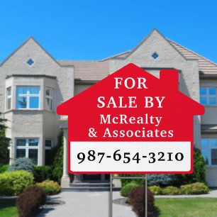 For Sale By Realty Company Red White Yard Sign