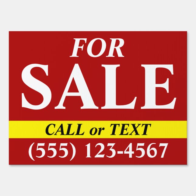 FOR SALE - Call or Text with Number - 18x24 Yard Sign (Front)