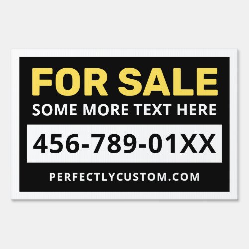 For sale custom text phone number URL white black  Sign