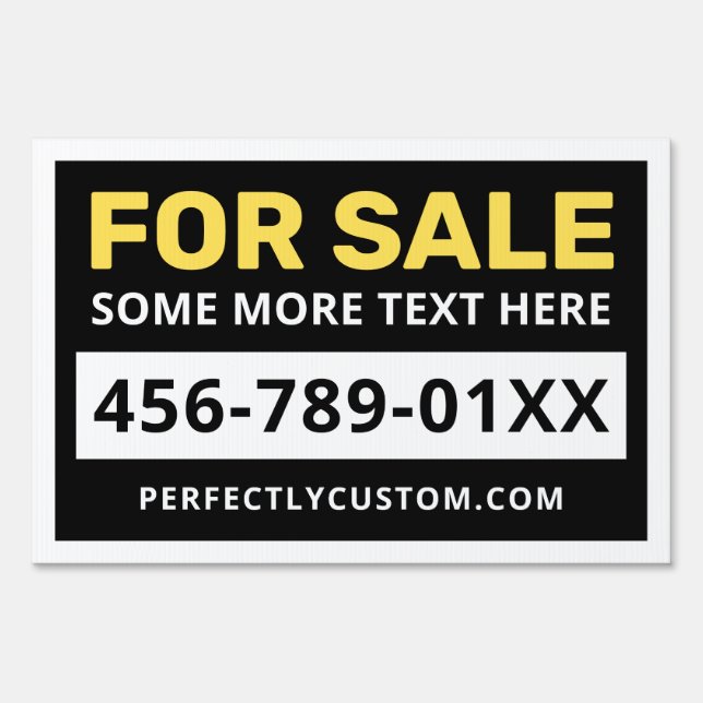For sale custom text phone number URL white black  Sign (Front)
