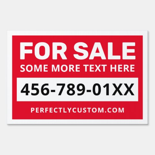 For sale custom text phone number URL white red Sign