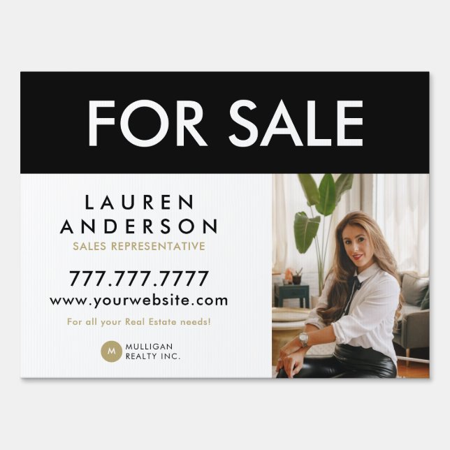 For Sale Modern Real Estate Front Lawn Yard Sign (Front)
