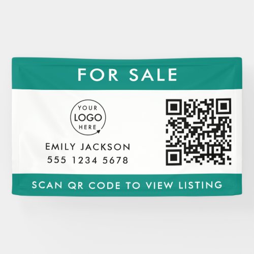 For Sale or Open House  Real Estate QR Code Green Banner