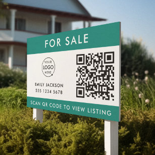 For Sale or Open House   Real Estate QR Code Green Sign