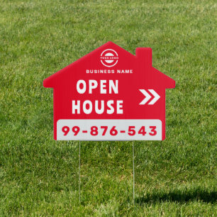 For Sale or Open House   Real Estate Red White Sig Sign