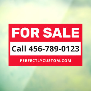 For sale phone number URL or custom text red white Window Cling