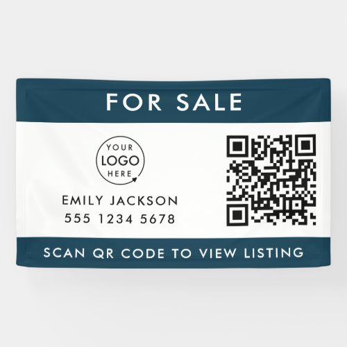 For Sale  QR Code Realtor Agent Listing Blue Banner
