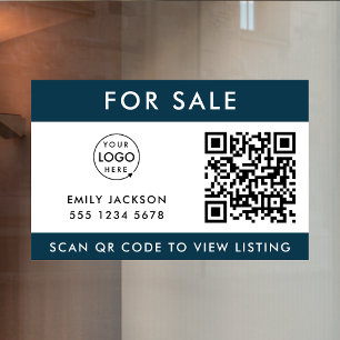 For Sale QR Code Realtor Agent Listing Blue Logo Window Cling