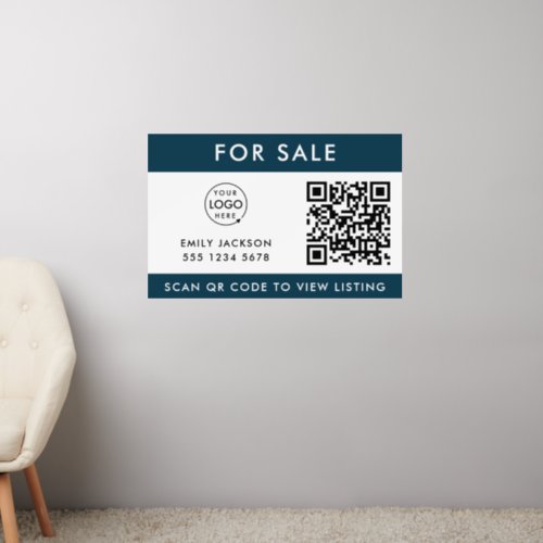 For Sale  QR Code Realtor Agent Listing Blue Wall Decal