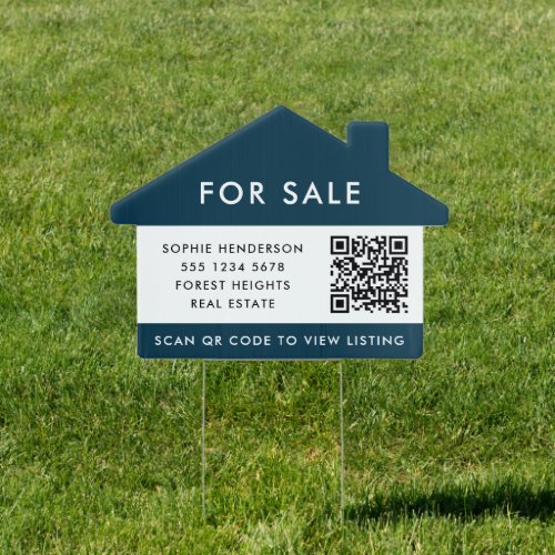 For Sale  QR Code Realtor Agent Listing Blue Yard Sign