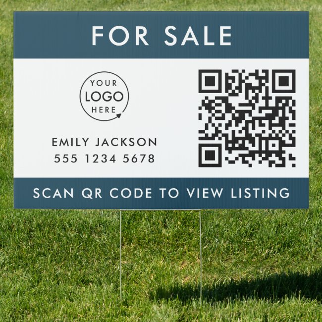 For Sale | QR Code Realtor Agent Listing Blue Yard Sign