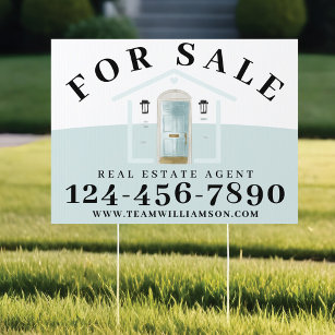 For Sale Real Estate Agent Aqua Watercolor Door Sign