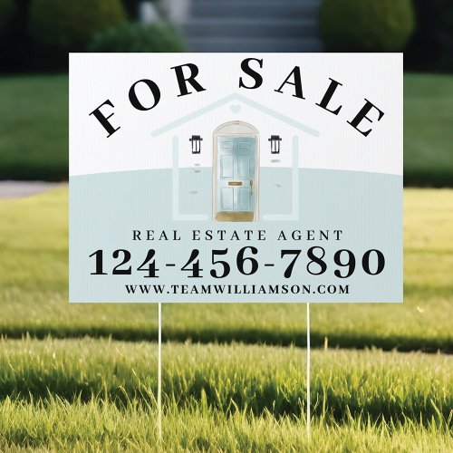 For Sale Real Estate Agent Aqua Watercolor Door Sign
