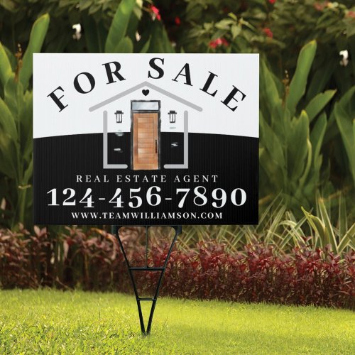 For Sale Real Estate Agent Modern Mid_Century Door Sign