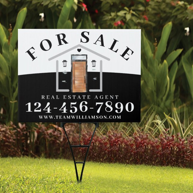For Sale Real Estate Agent Modern Mid-Century Door Sign (Creator Uploaded)