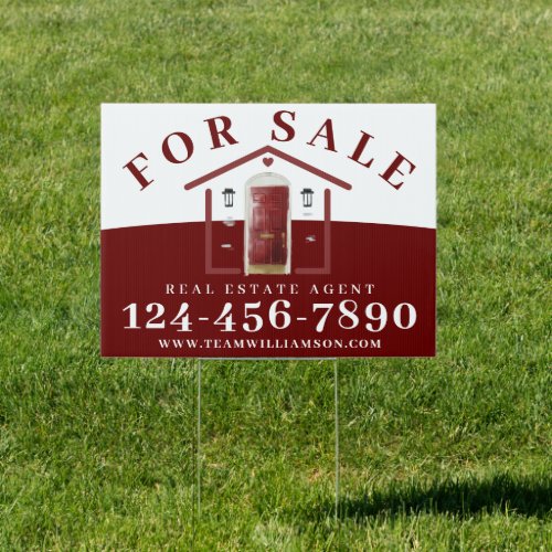 For Sale Real Estate Agent Red Watercolor Door Sign