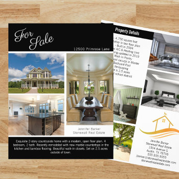 For Sale Real Estate Listing 2 Sided Modern Black Flyer by epicdesigns at Zazzle