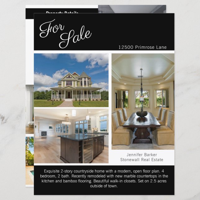 For Sale Real Estate Listing 2 Sided Paper Sheet (Front/Back)