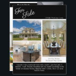 For Sale Real Estate Listing 2 Sided Paper Sheet<br><div class="desc">Showcase your listing on this chic two sided real estate paper sheet with a black accent. Send out these classy flyers to potential homebuying clients in your realty area. Customize with your real estate company name and contact details on the back. Draw new customers in by showing these Just Listed...</div>