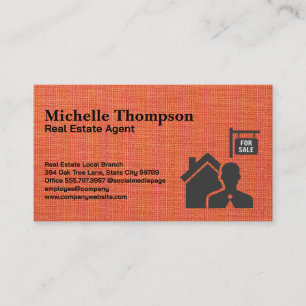 For Sale Real Estate Logo Red Fabric Texture Business Card
