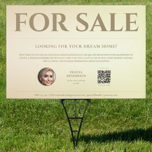 FOR SALE Real Estate QR Outdoor Gold Yard Sign
