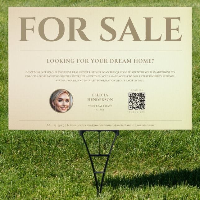 FOR SALE Real Estate QR Outdoor Gold Yard Sign (Insitu)