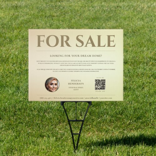 FOR SALE Real Estate QR Outdoor Yard Gold Sign