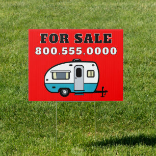 For Sale RV Yard Sign Bright Red