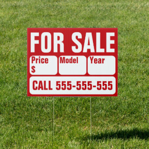 FOR SALE sign for Car, Boat, Truck, Home