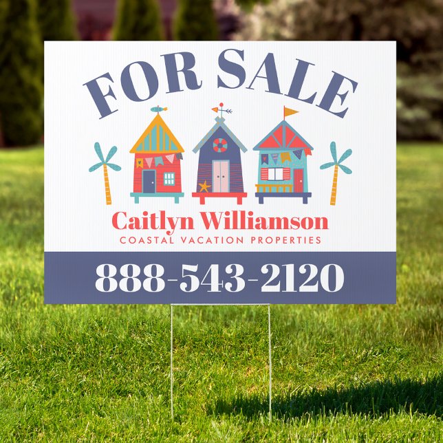 For Sale Vacation Real Estate Fun Beach House Yard Sign (Creator Uploaded)