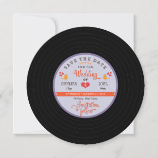 For Sheliza: Retro Vinyl Record Orange Sky Blue Save The Date