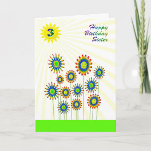 For sister age 3, a happy flowers card