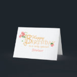 For Sister Birthday with Clematis Flowers Card<br><div class="desc">An elegant, minimalist birthday card for your Sister with gold-effect lettering and pinkish-red Clematis flowers and their long, rambling stems and leaves. The front cover greeting is, 'Happy Birthday to a very special Sister' in gold-effect lettering with an outsize letter 'B' entwined with a cluster of Clematis flowers and its...</div>