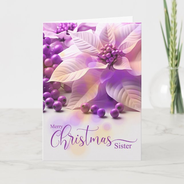 for Sister Christmas Lavender Purple Poinsetta Holiday Card (Front)