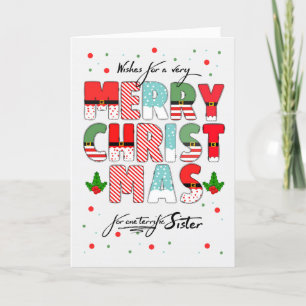 for Sister Merry Christmas Decorated Lettering Holiday Card