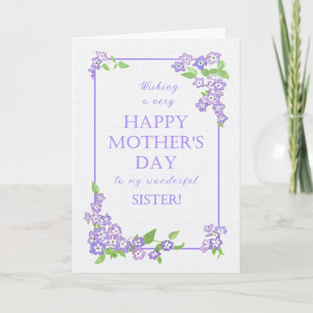 For Sister Mother's Day Mauve Phlox Flowers Card (Front)