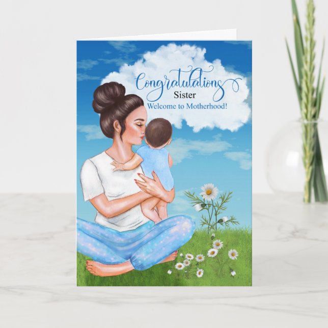 for Sister New Baby Congratulations Baby Boy Card (Front)