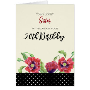 For Sister on Birthday Watercolor Red Poppies