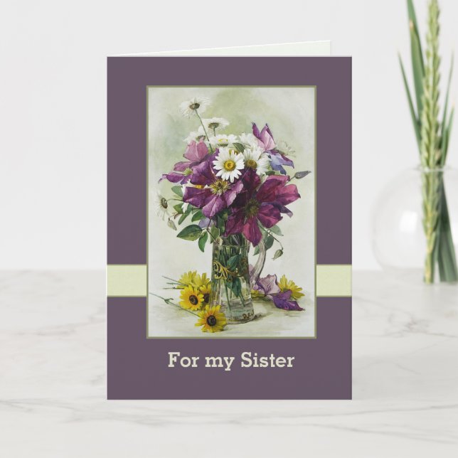 For Sister on Mother's Day. Flower Painting  Card (Front)