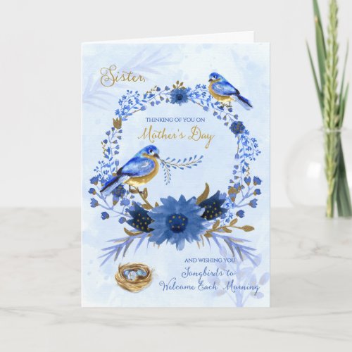 for Sister on Mothers Day Watercolor Bluebirds Card