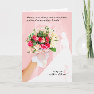 for Sister Pink Maid of Honor Bridal Invitation