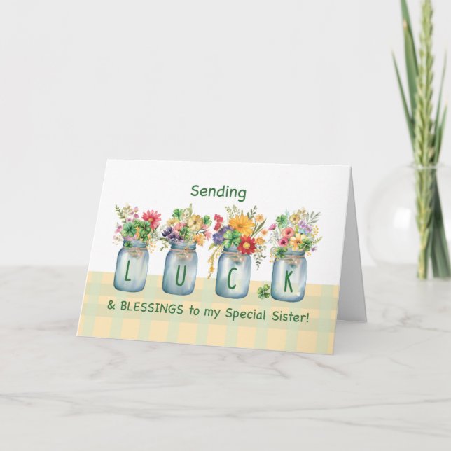 For Sister St. Patricks Day Good Luck \Blessings Card (Front)