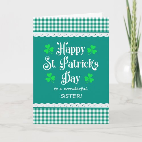 For Sister St Patricks Shamrocks Green Checks Card
