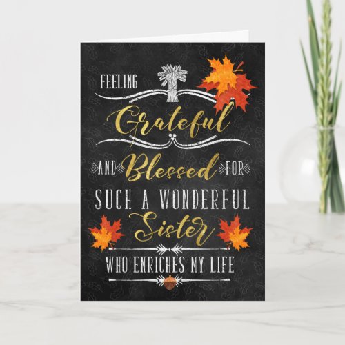 for Sister Thanksgiving Blessings Autumn Chalk Holiday Card