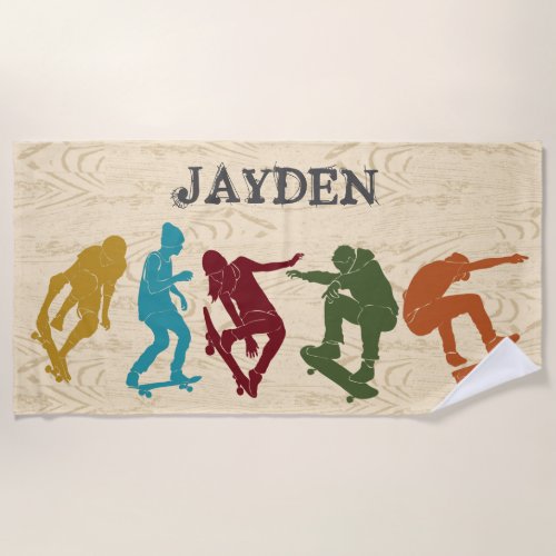 For Skateboarders Skateboarding Graphics Collage Beach Towel