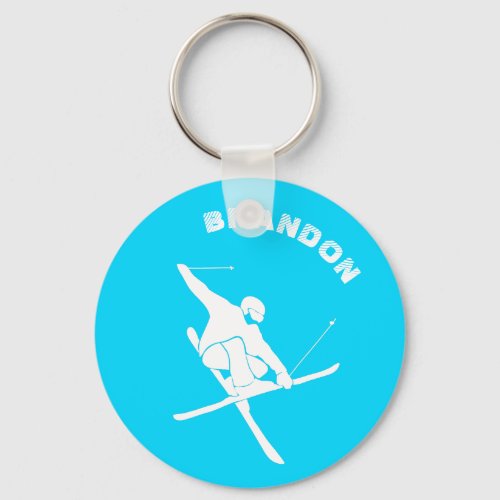 For Skiers Ski Trick Graphic Blue and White Keychain