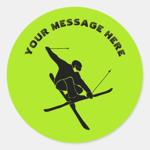 For Skiers Ski Trick Graphic Lime Green Classic Round Sticker