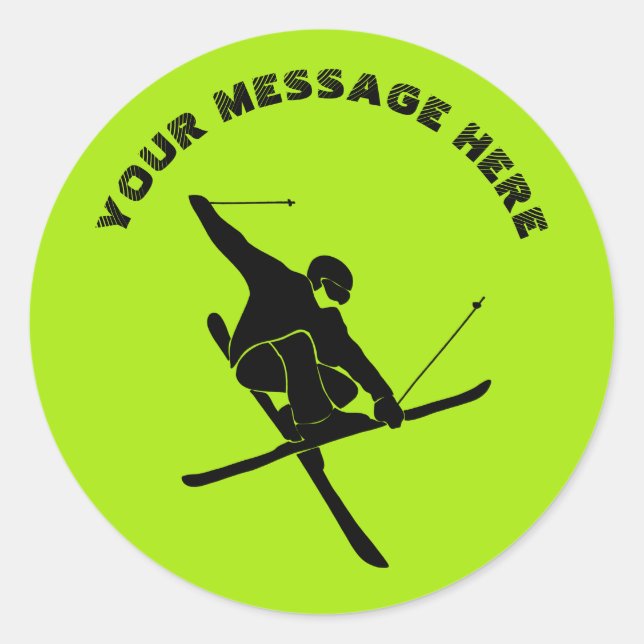 For Skiers, Ski Trick Graphic Lime Green Classic Round Sticker (Front)