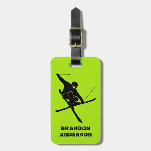 For Skiers Ski Trick Graphic Lime Green Luggage Tag