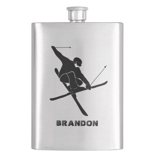 For Skiers Ski Trick Graphic Personalized Flask